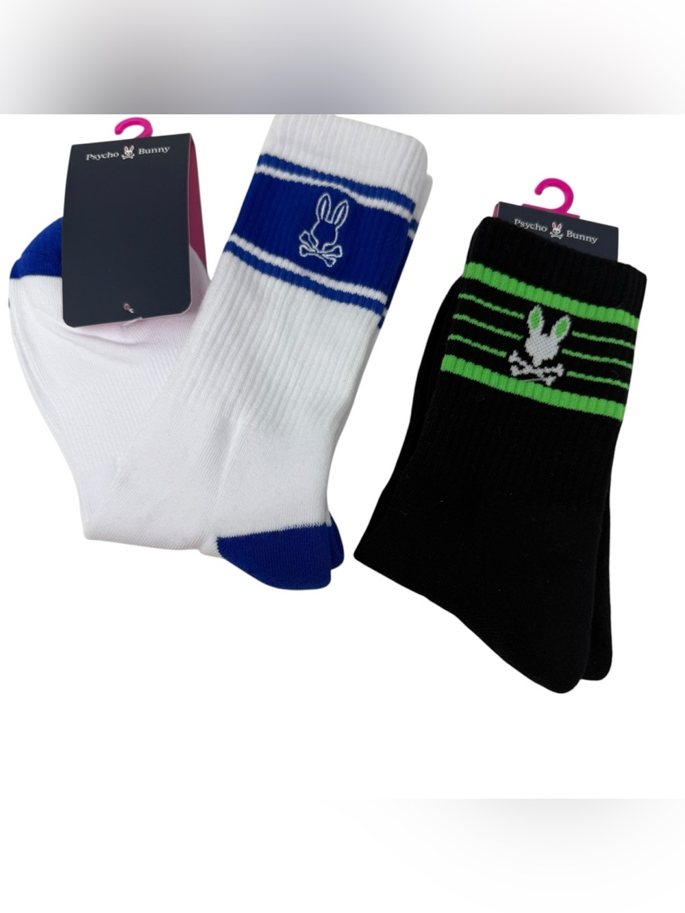 Psycho Bunny 2 pair Mens Sport Socks White black New